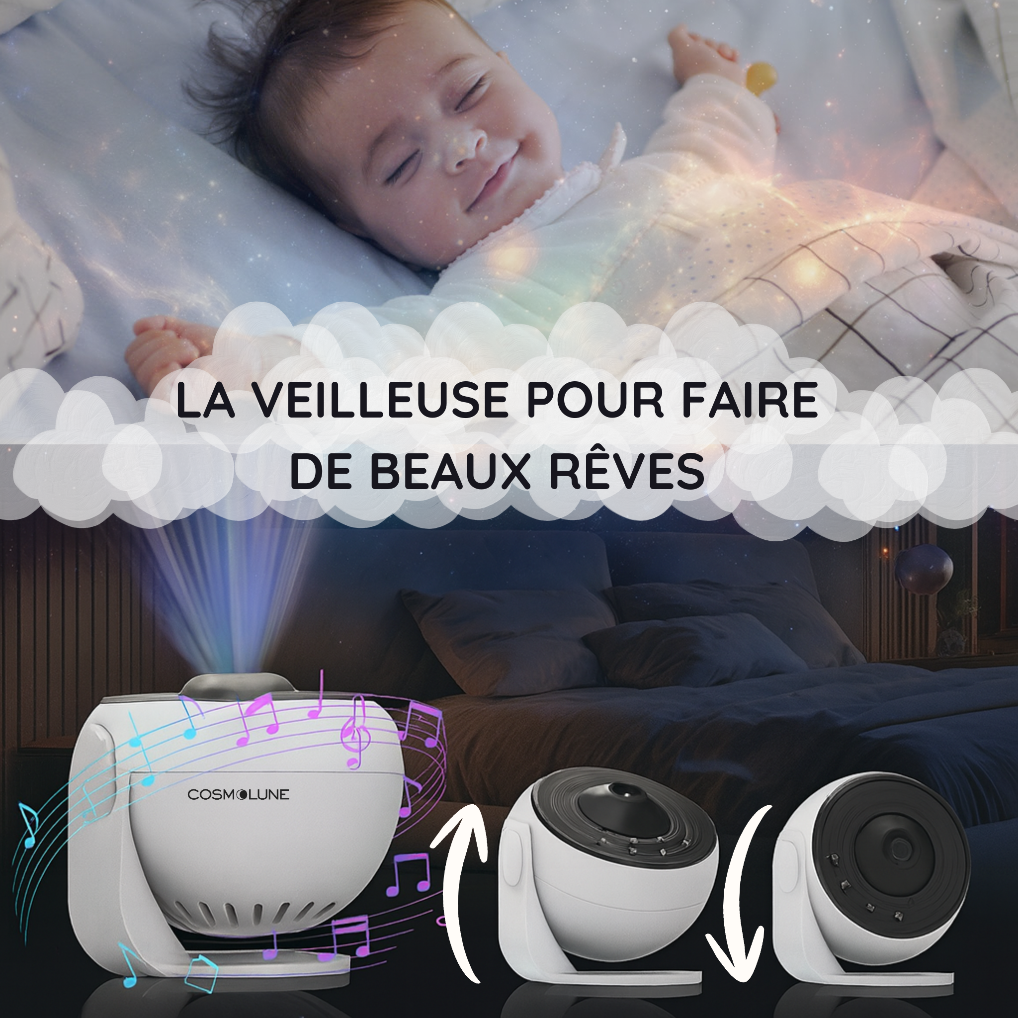 Veilleuse projecteur Galaxy avec Bruit & Timer - DreamGalaxy