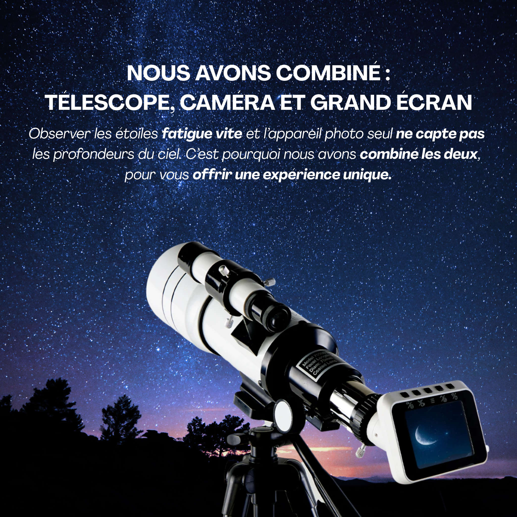 Télescope astronomique pour Adultes, réfracteur HD 70 mm 16X-200X Télescope astronomique pour Adultes, réfracteur HD 70 mm 16X-200X