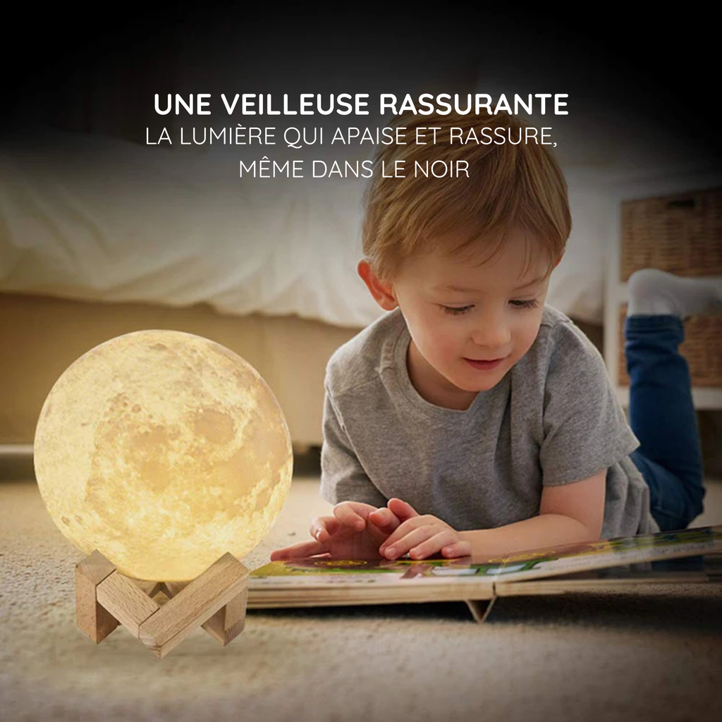 Veilleuse Lune 3D  – Lumière réglable, batterie rechargeable, impression 3D réaliste