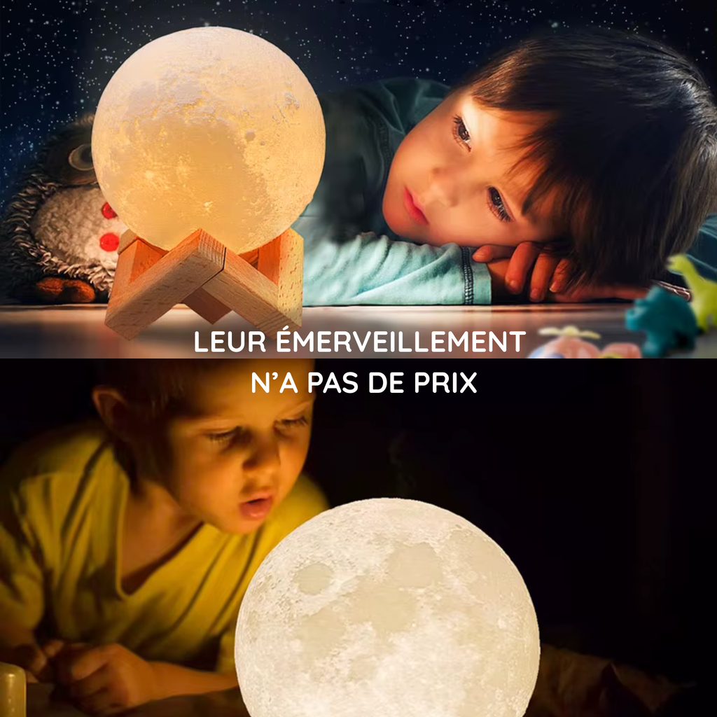 Veilleuse Lune 3D  – Lumière réglable, batterie rechargeable, impression 3D réaliste