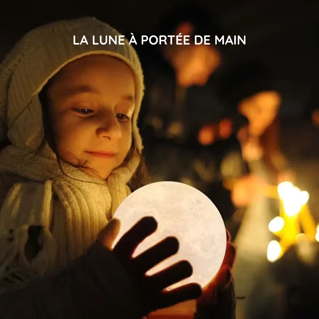 Veilleuse Lune 3D  – Lumière réglable, batterie rechargeable, impression 3D réaliste