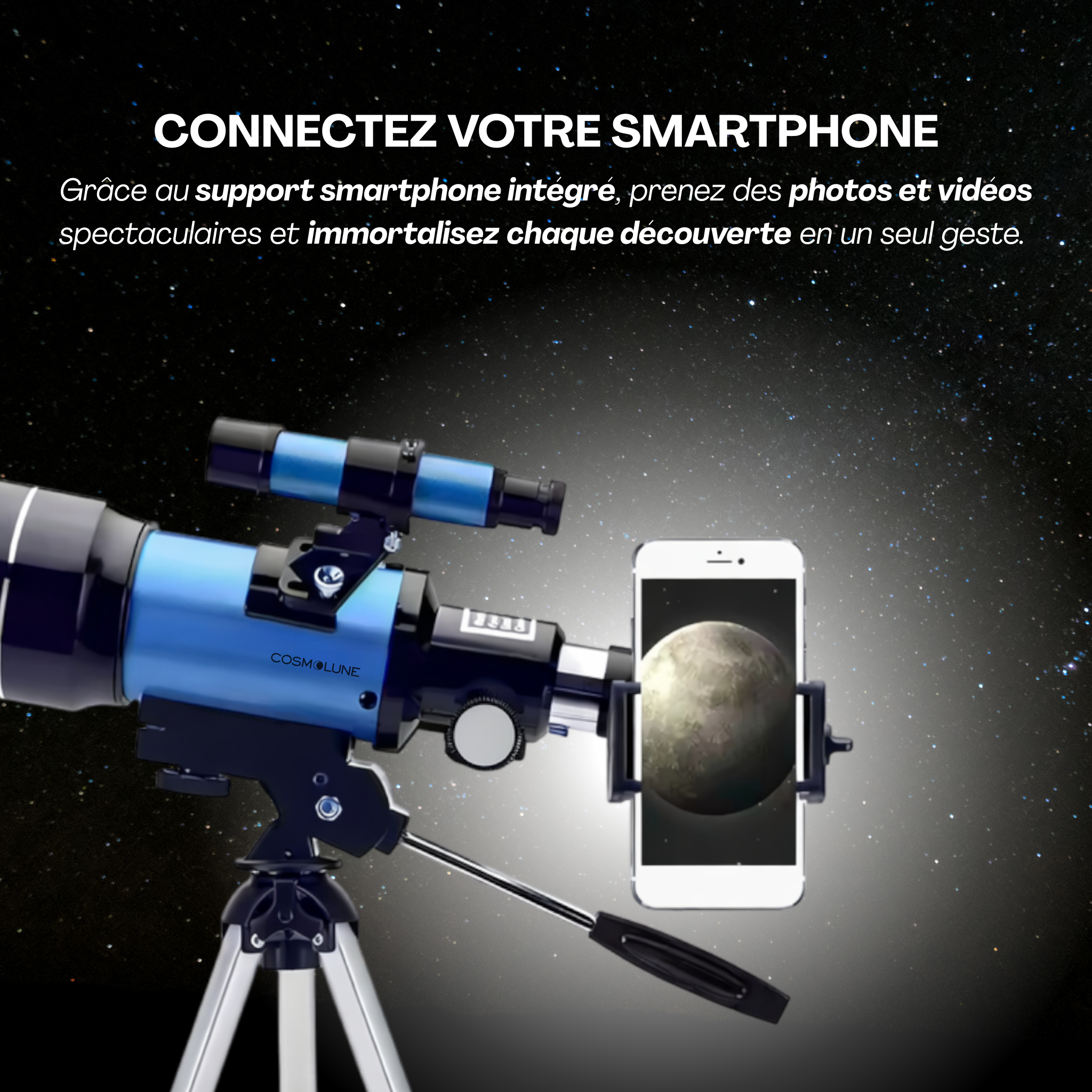 Télescope Astronomique Professionnel HD - Puissant et précis avec support smartphone
