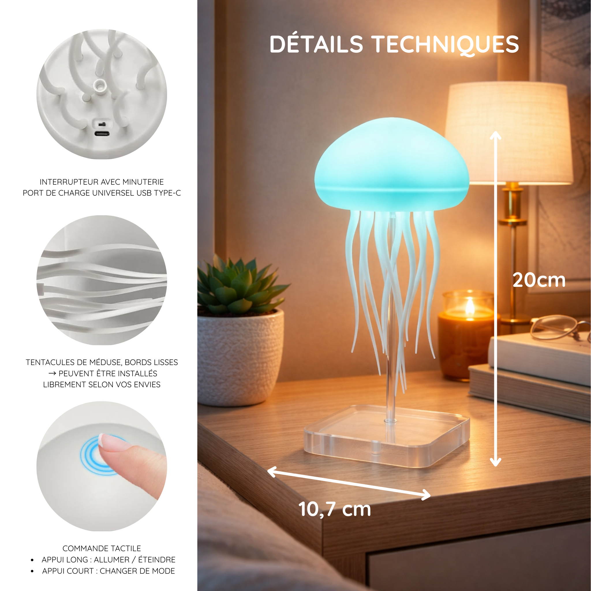 lampe decorative méduse apaisante multicolor
