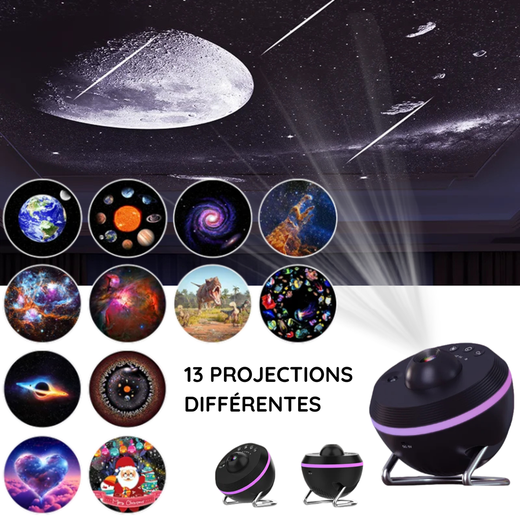 Projecteur Ciel Étoilé HD – 13 Diapositives, Rotation 360°, Chambre Enfant / Décoration