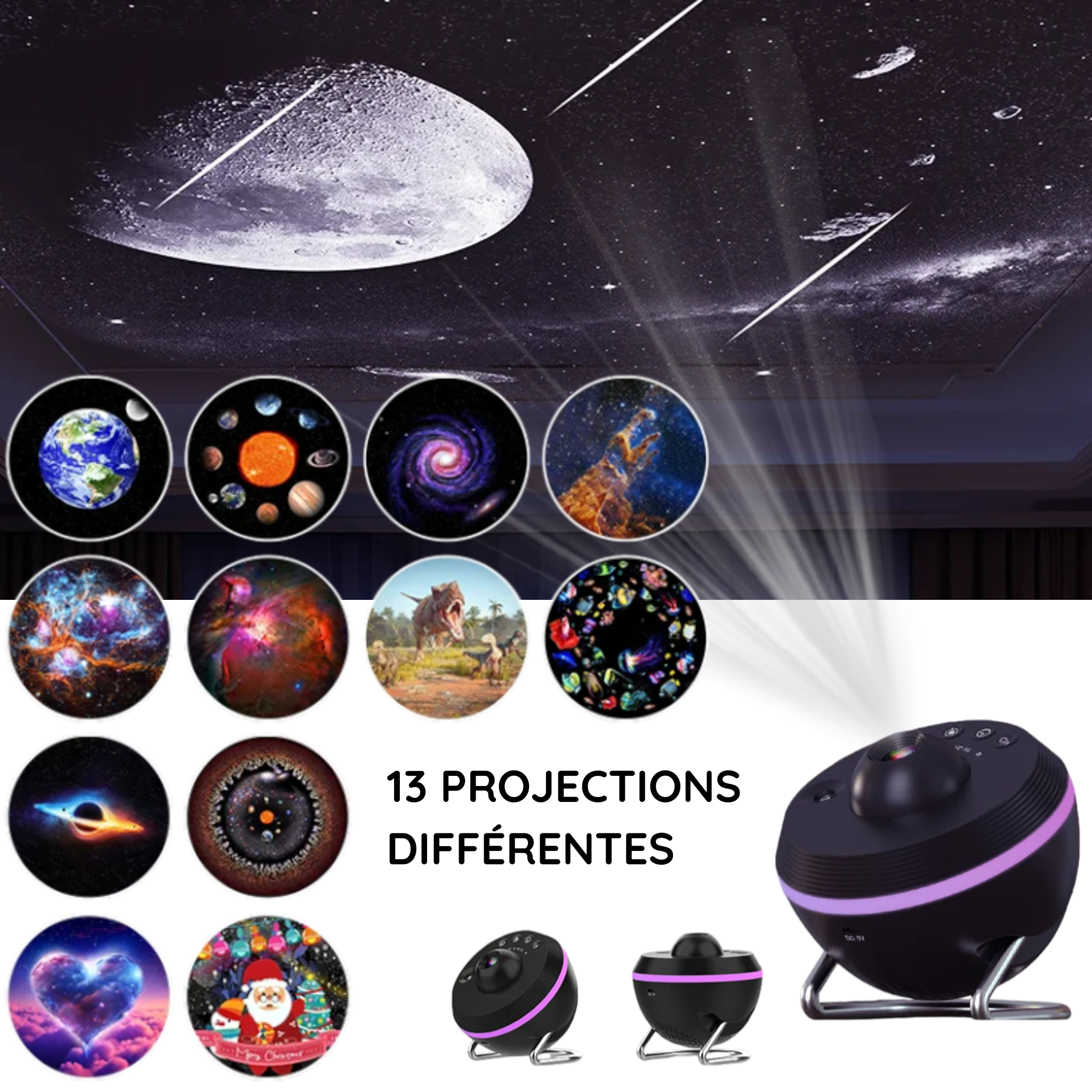 Projecteur Ciel Étoilé HD – 13 Diapositives, Rotation 360°, Chambre Enfant / Décoration