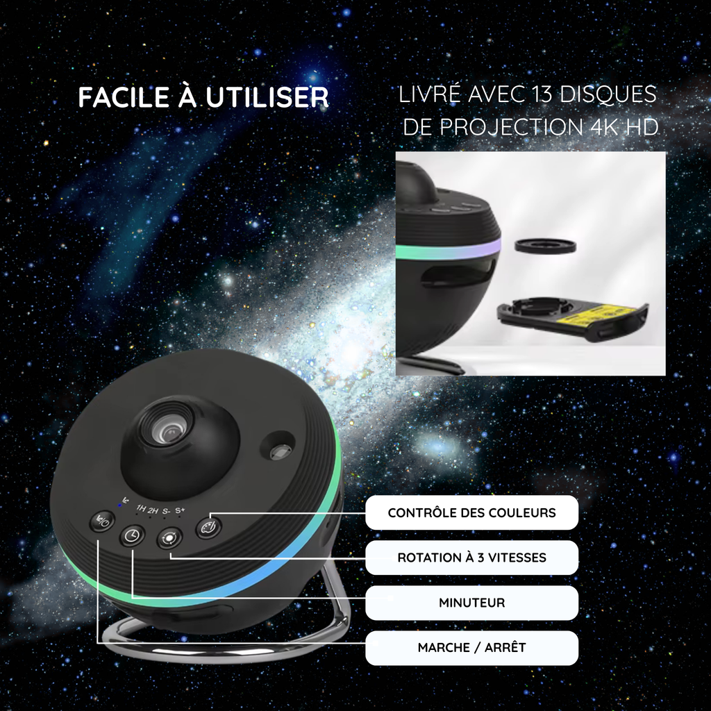 Projecteur Ciel Étoilé HD – 13 Diapositives, Rotation 360°, Chambre Enfant / Décoration