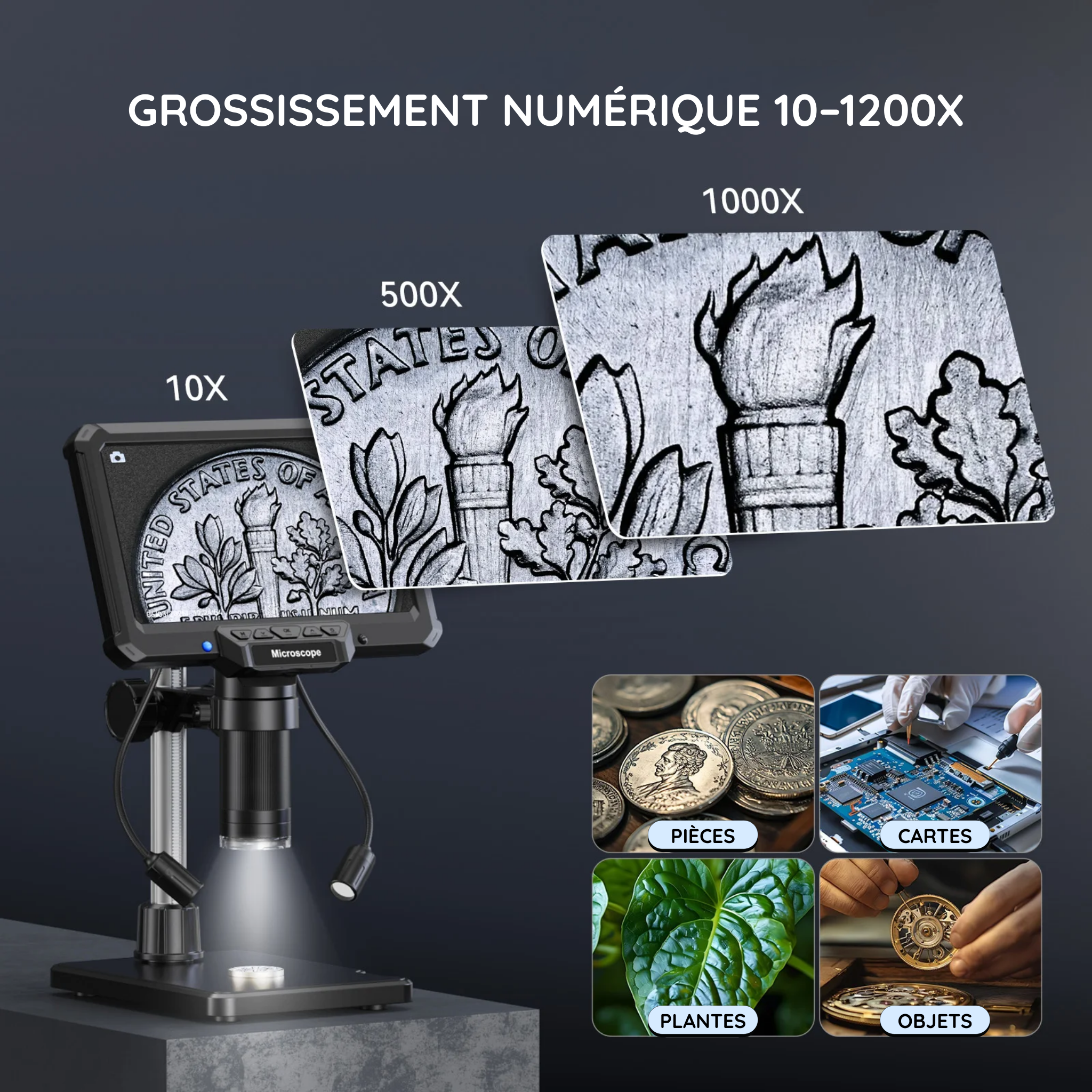 Microscope Numérique 1200X – Écran Photo & Vidéo HD