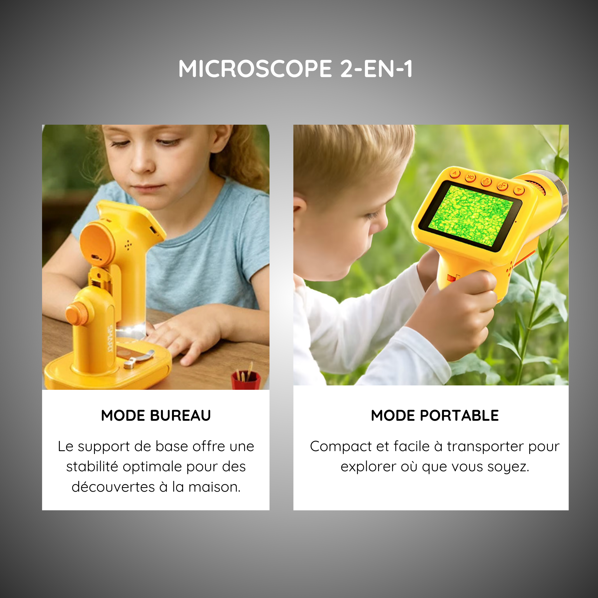 Microscope HD pour Enfants – Double Mode (Portable + Bureau)