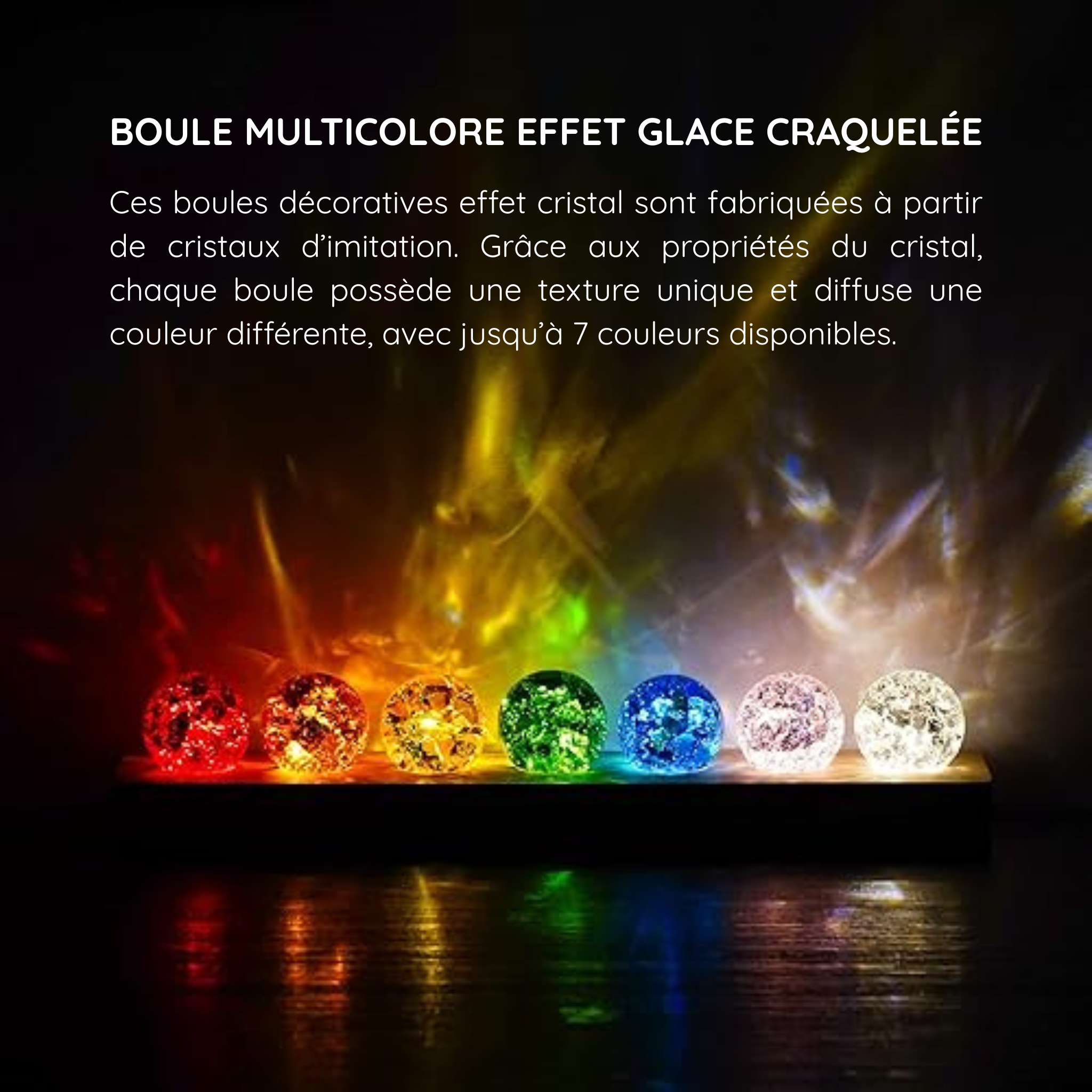 Boules lumineuses “Ice Cracking” sur base en bois – déco lumineuse apaisante 7 couleurs