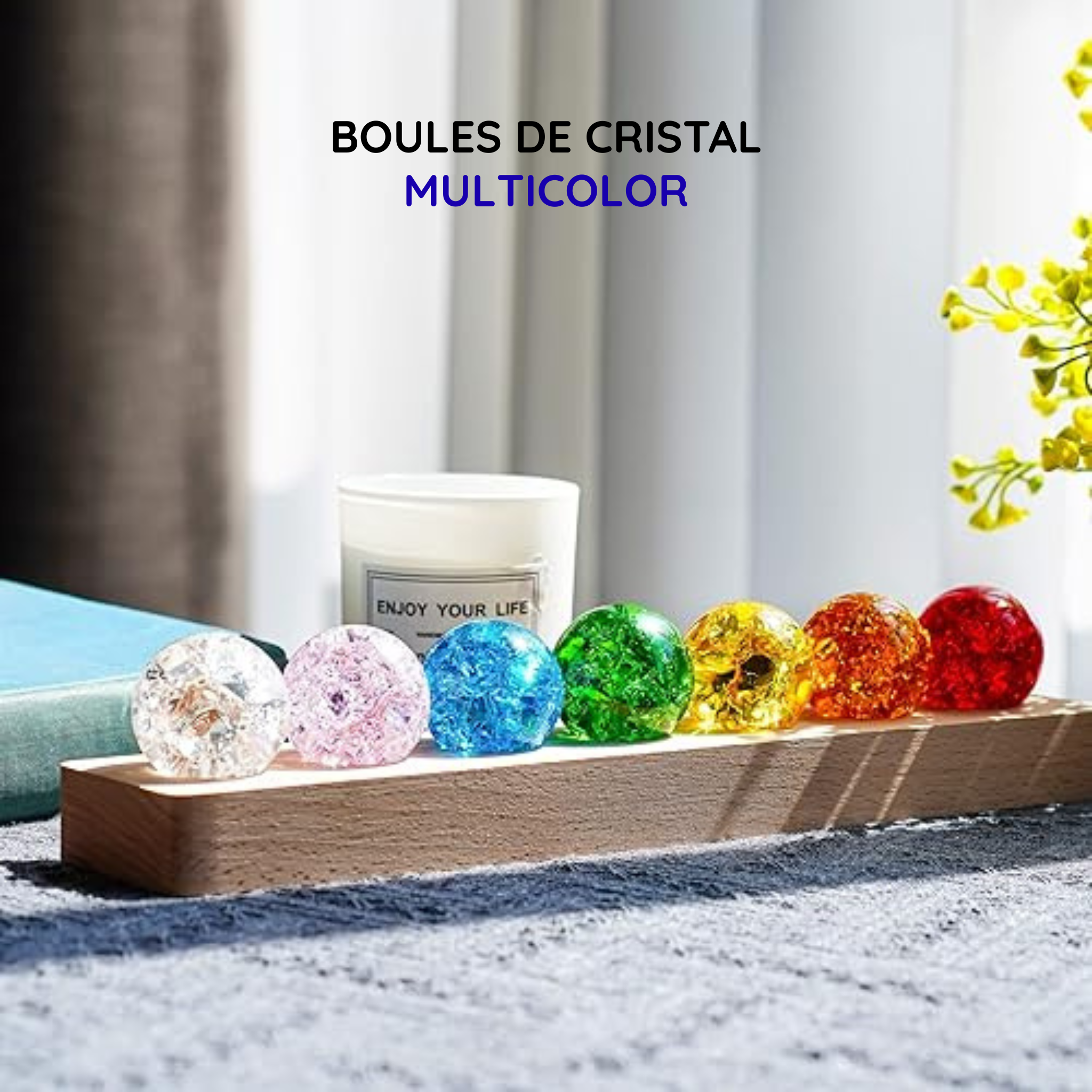Boules lumineuses “Ice Cracking” sur base en bois – déco lumineuse apaisante 7 couleurs