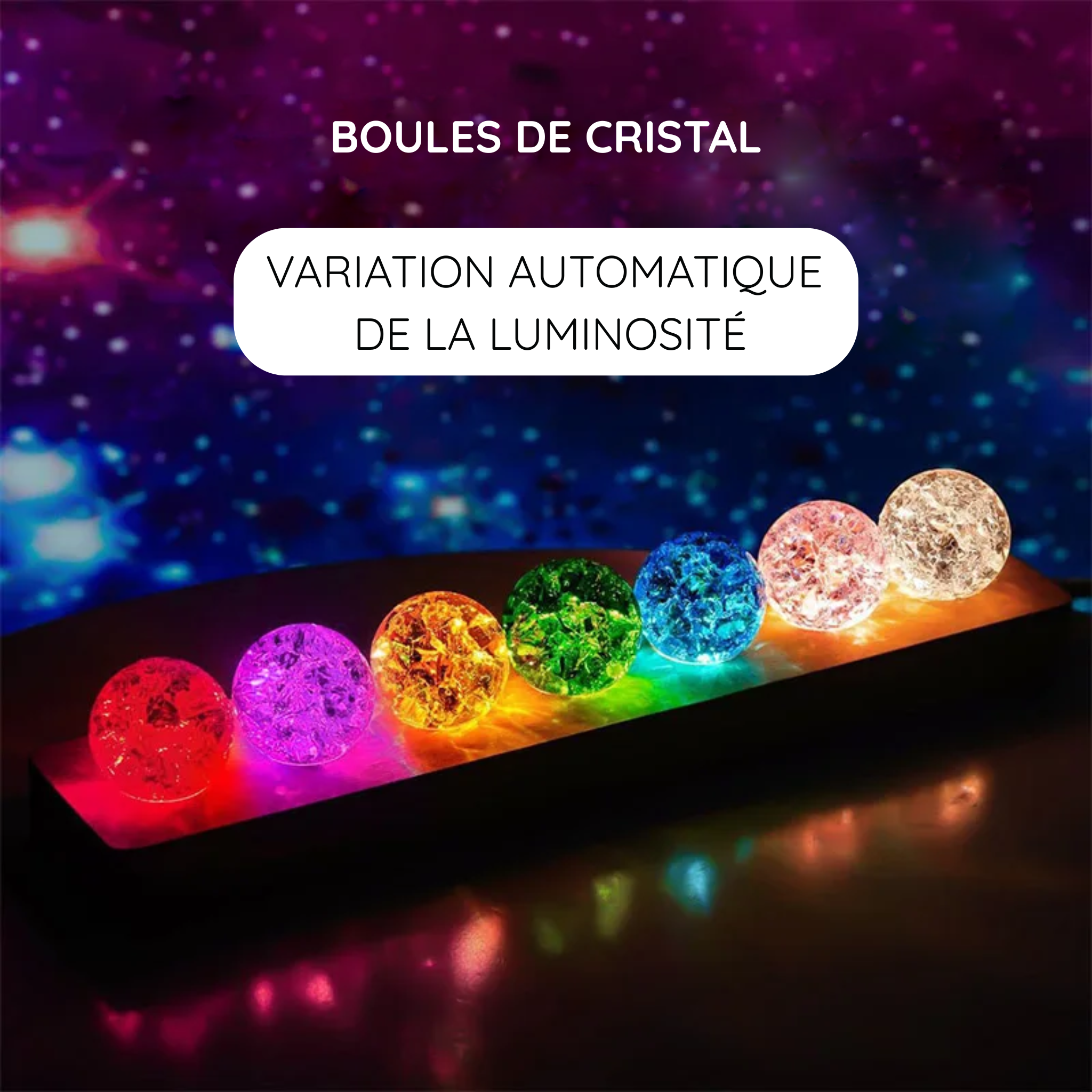 Boules lumineuses “Ice Cracking” sur base en bois – déco lumineuse apaisante 7 couleurs