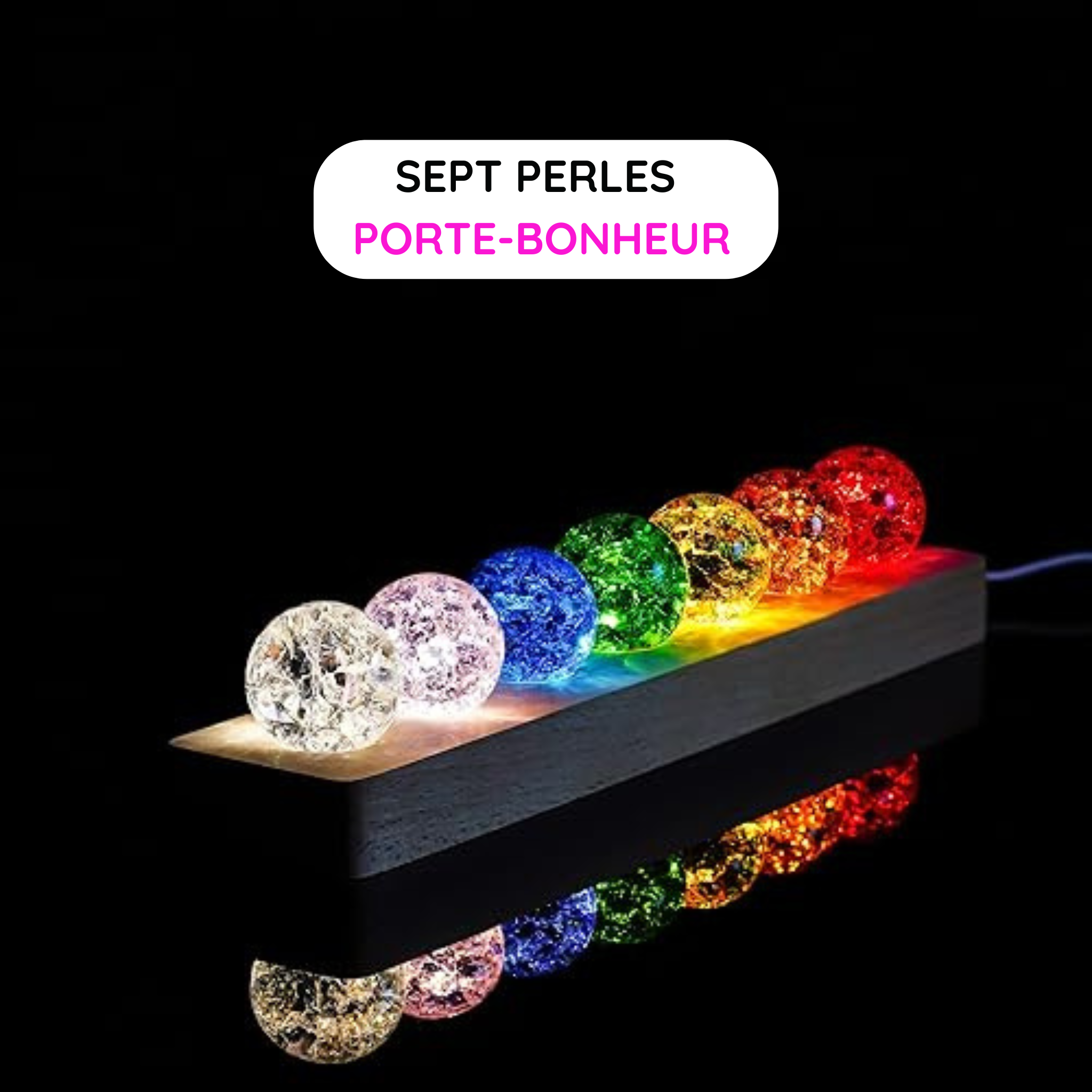 Boules lumineuses “Ice Cracking” sur base en bois – déco lumineuse apaisante 7 couleurs