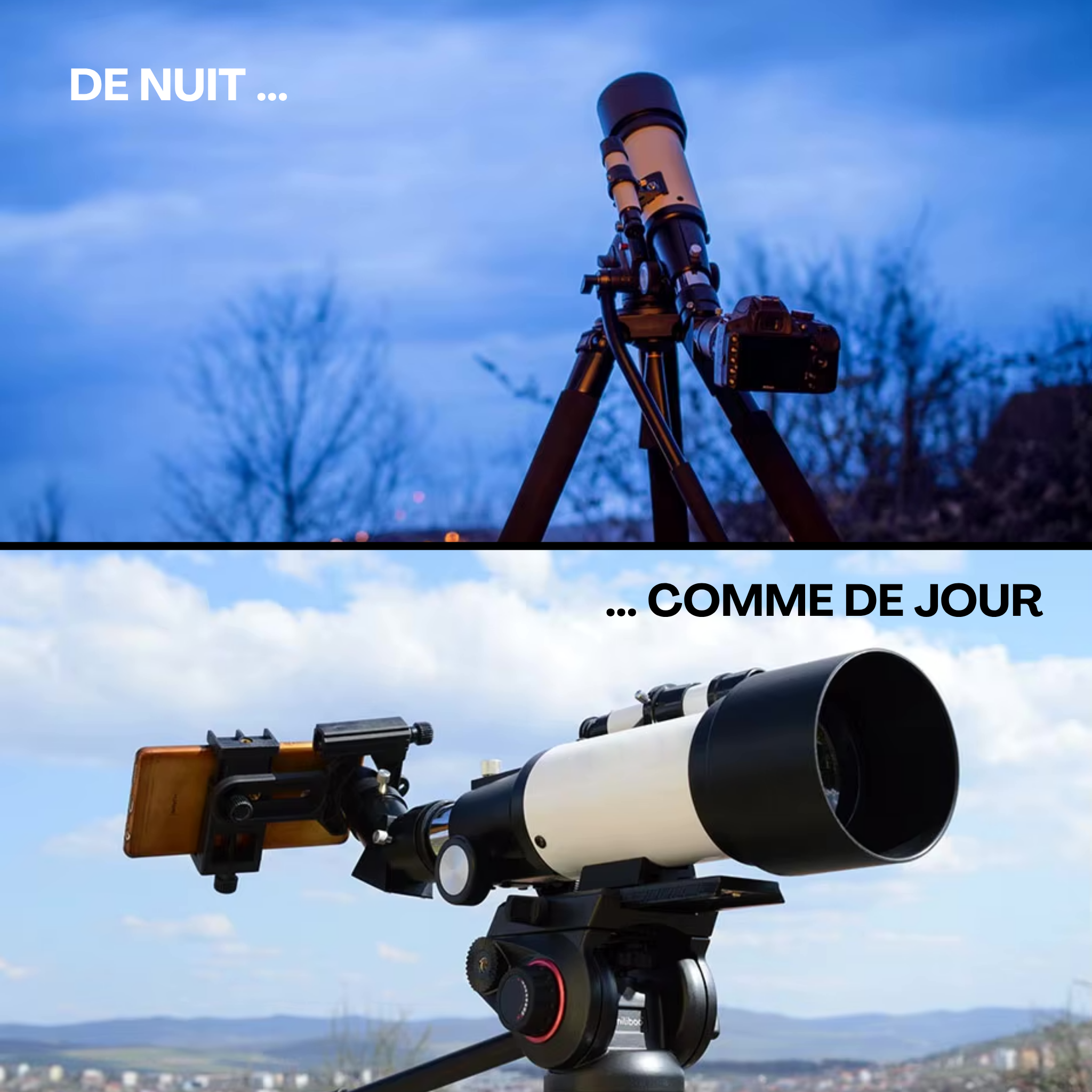 Découvrez nos télescopes précis et faciles à utiliser — observez la Lune, les planètes et les étoiles depuis chez vous. Une invitation à explorer l’univers, accessible à tous les âges.