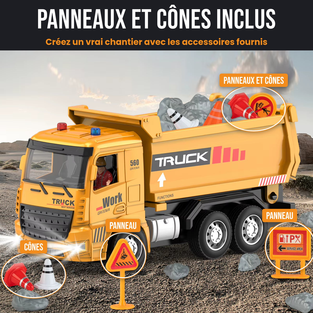 voiture télécommandé Pelleteuse et camion-benne pour enfants