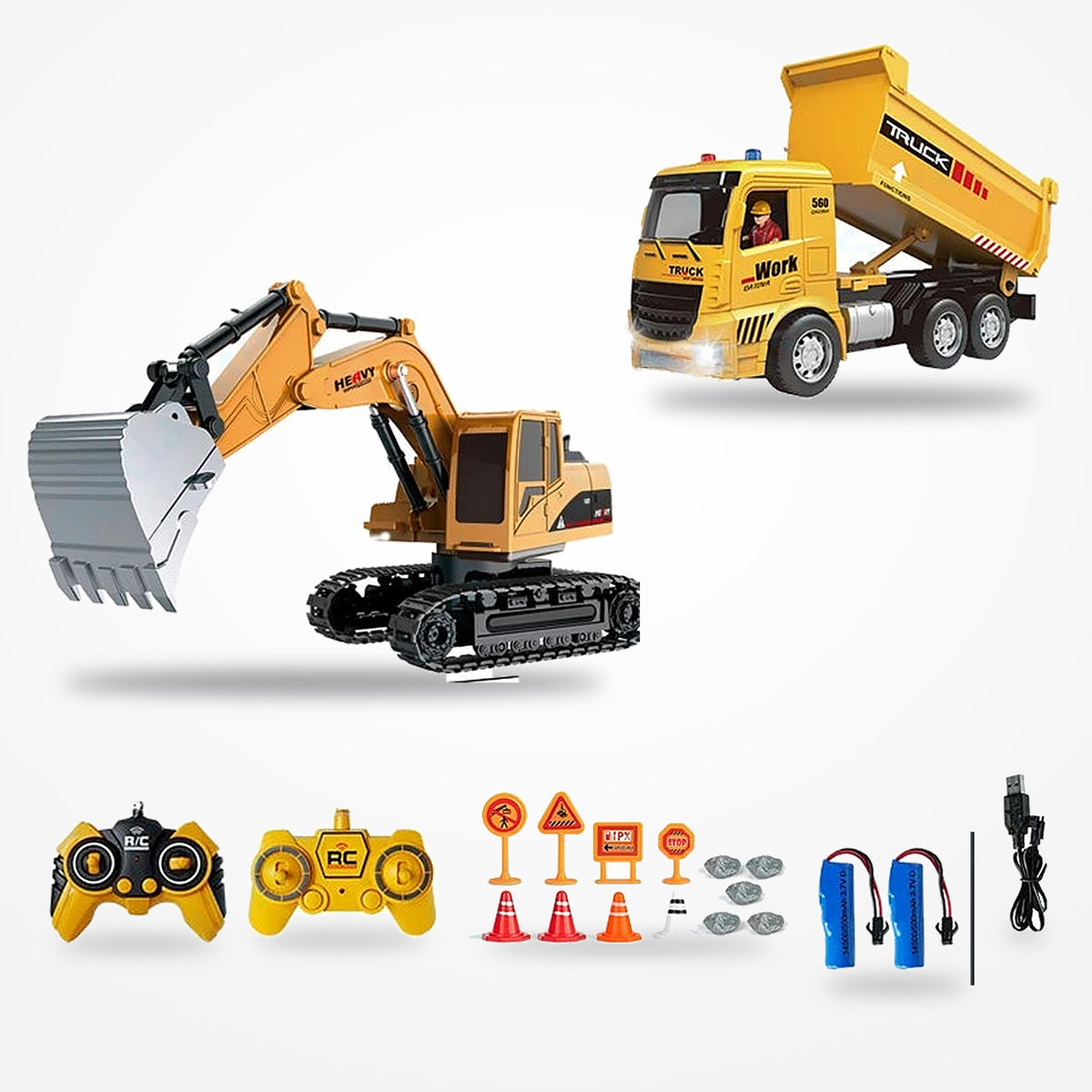 voiture télécommandé Pelleteuse et camion-benne pour enfants