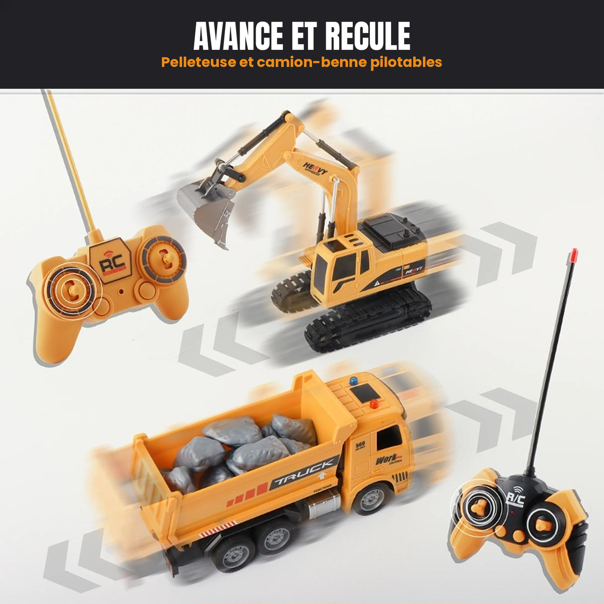 voiture télécommandé Pelleteuse et camion-benne pour enfants