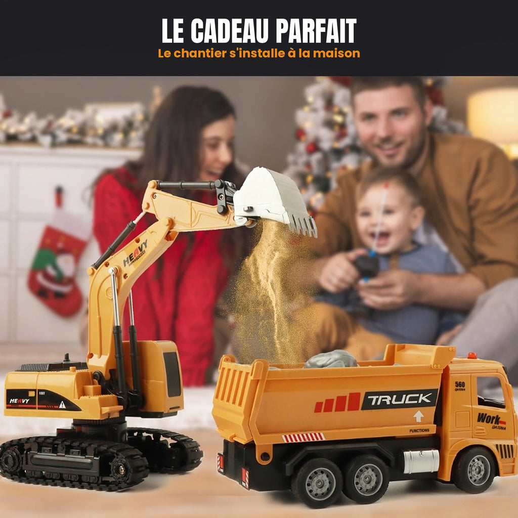 voiture télécommandé Pelleteuse et camion-benne pour enfants