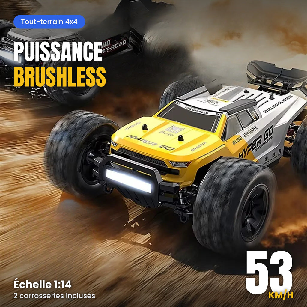 Voiture Télécommandée Brushless 53 km/h – Monster Truck 4x4 Tout Terrain