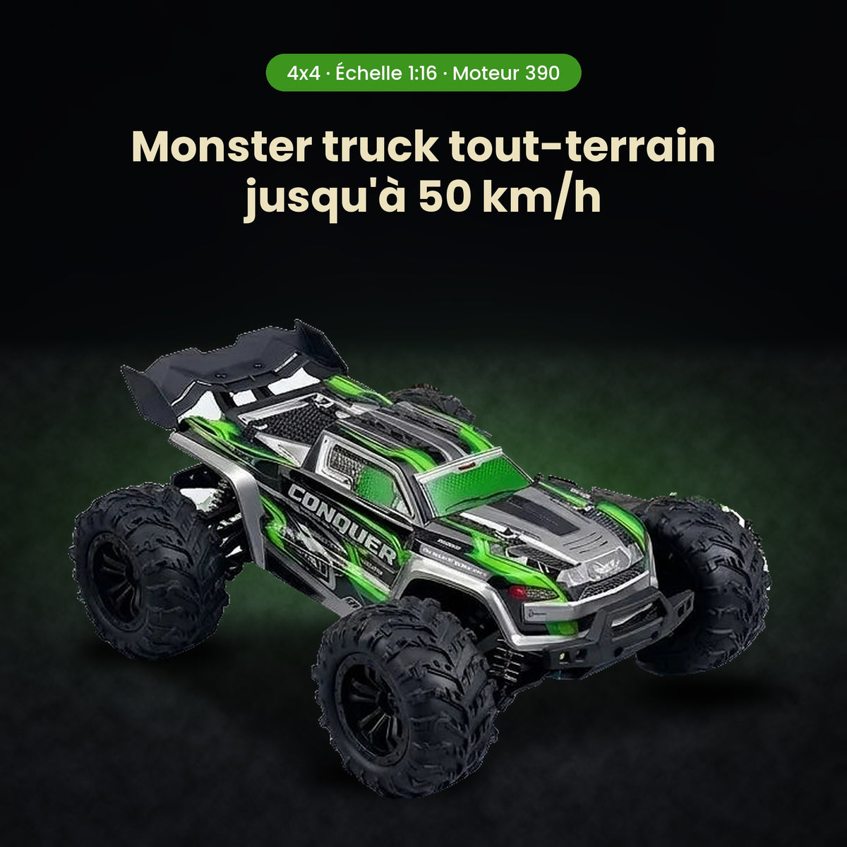 Voiture RC verte 50 km/h – Monster Truck Tout Terrain