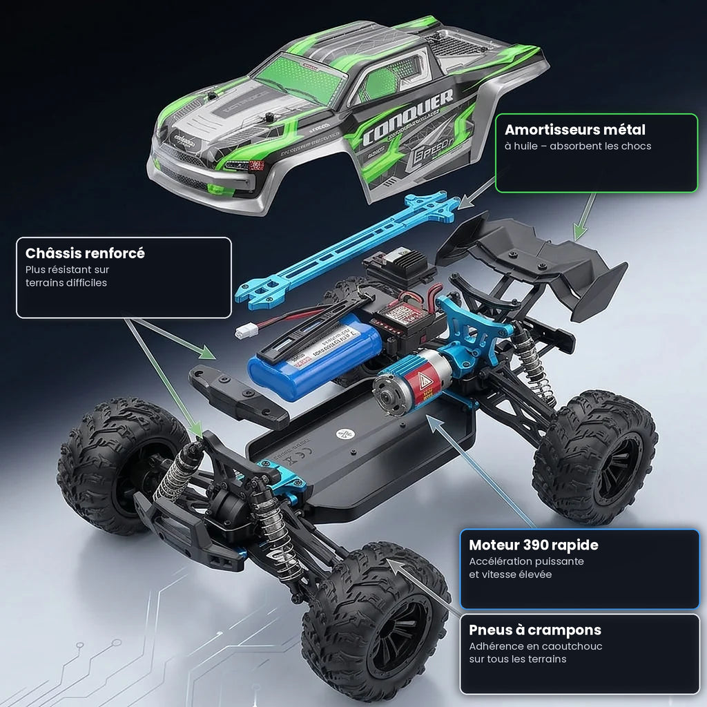 Voiture RC verte 50 km/h – Monster Truck Tout Terrain