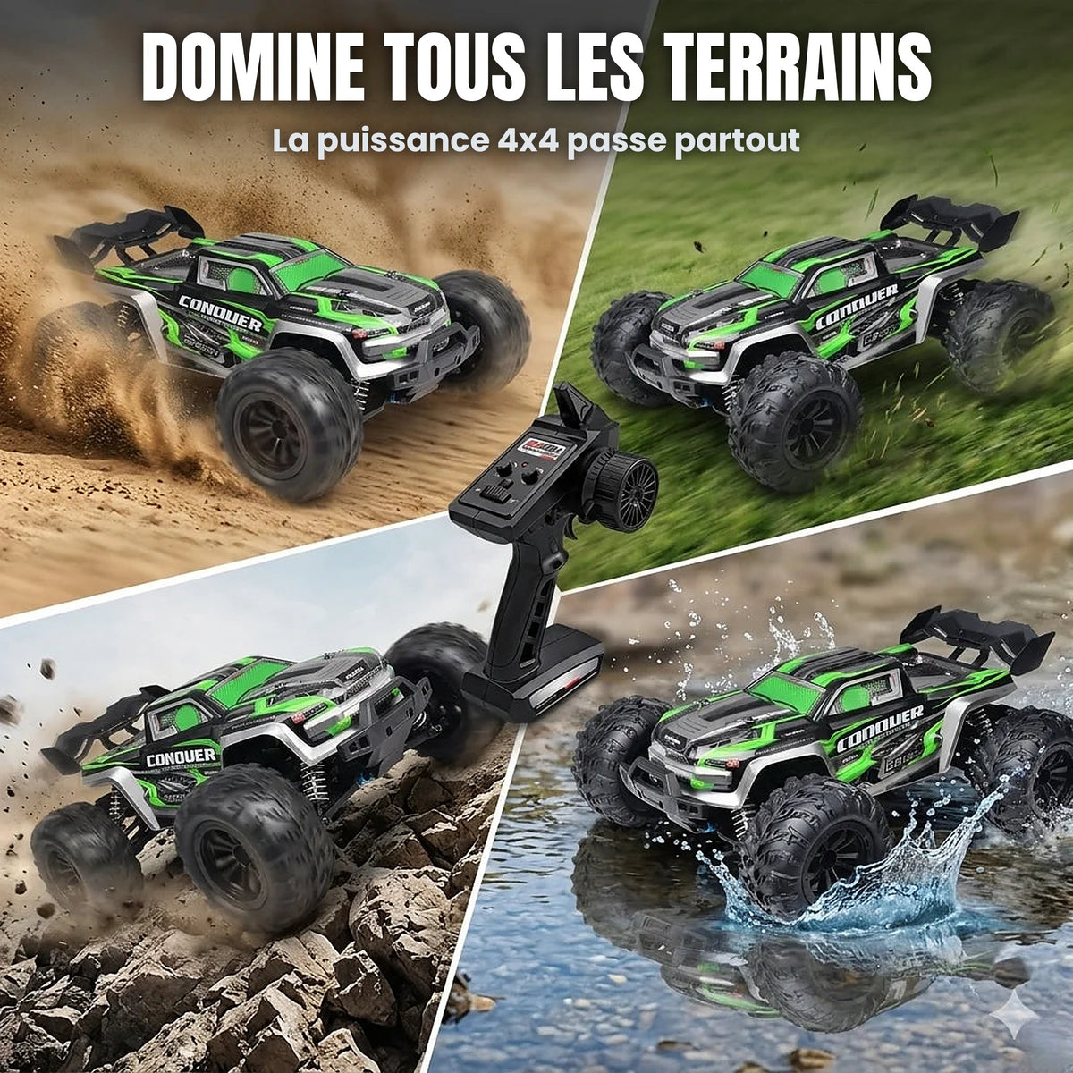 Voiture RC verte 50 km/h – Monster Truck Tout Terrain