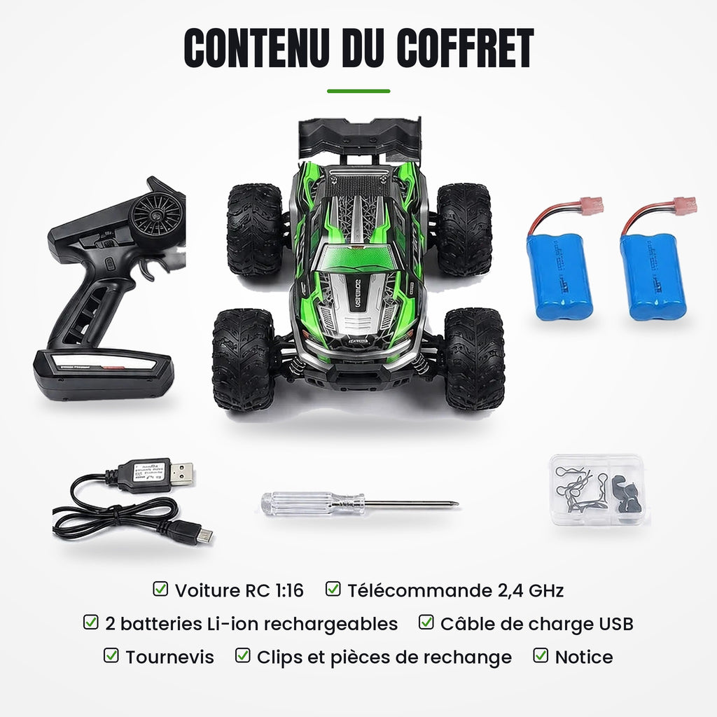 Voiture RC verte 50 km/h – Monster Truck Tout Terrain
