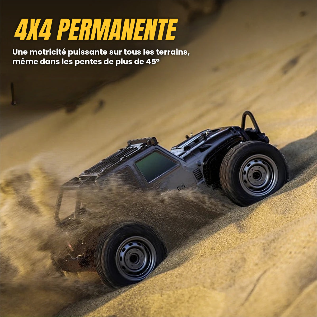 4x4 télécommandé tout-terrain 1:16, phares LED, jusqu’à 50 km/h