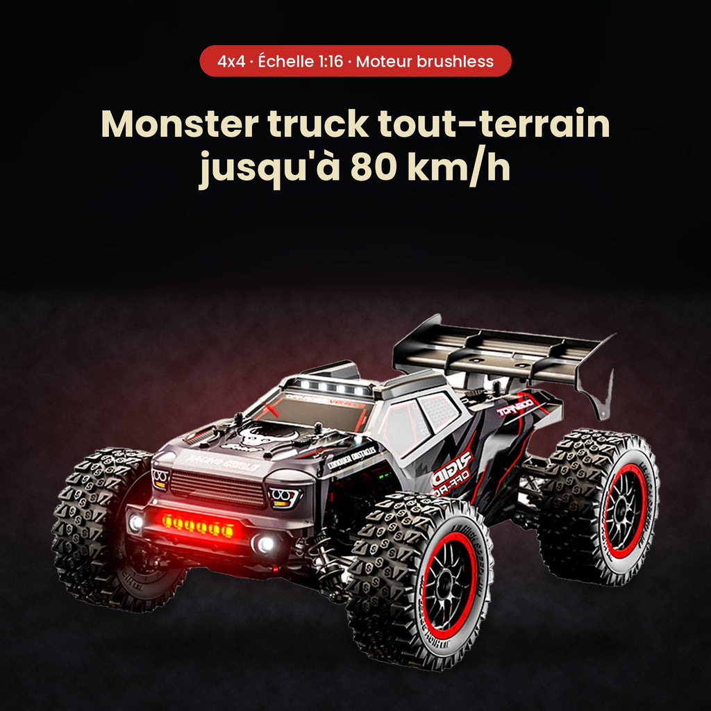 Voiture RC 1:16 – 80 km/h, pack 3 batteries + sac