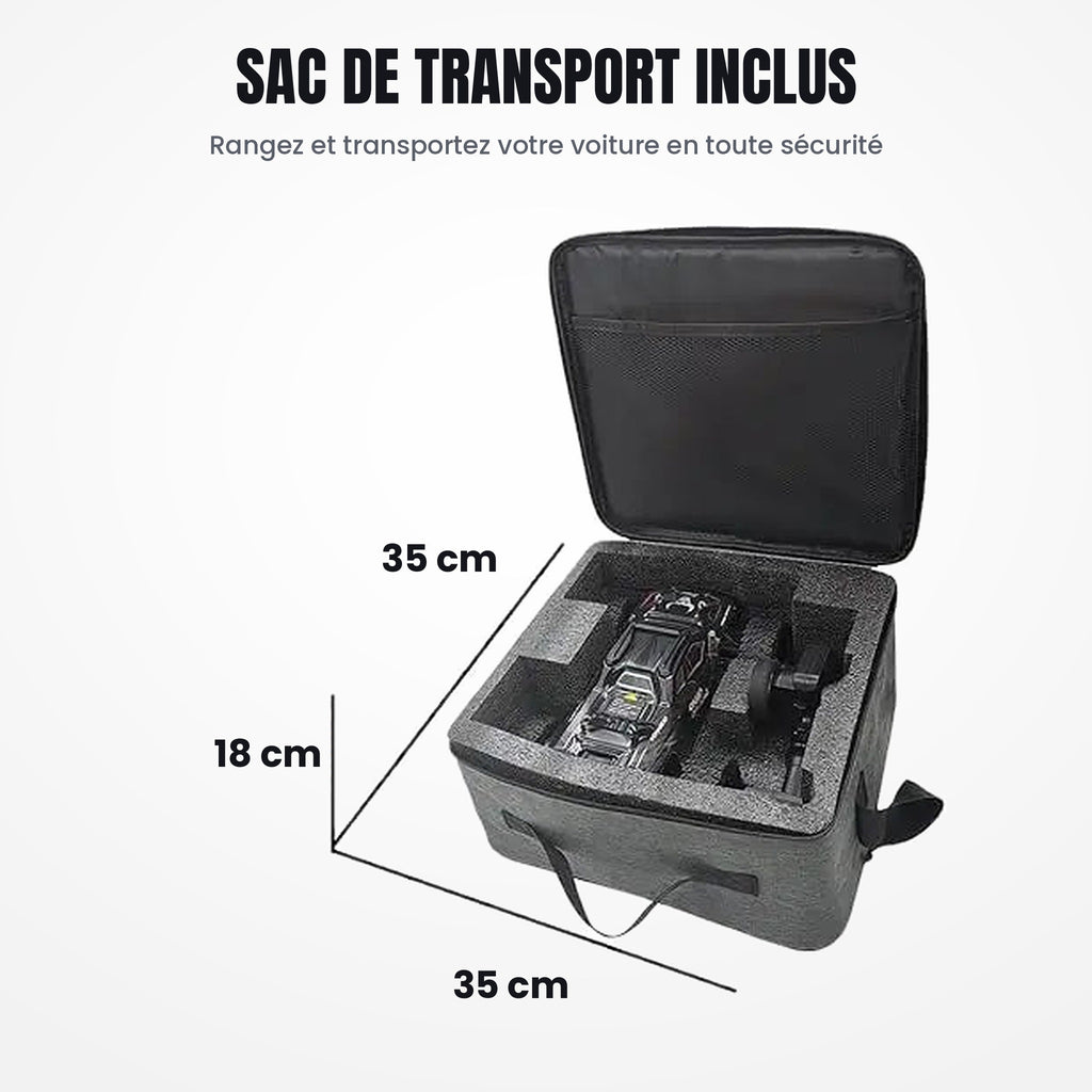 Voiture RC 1:16 – 80 km/h, pack 3 batteries + sac