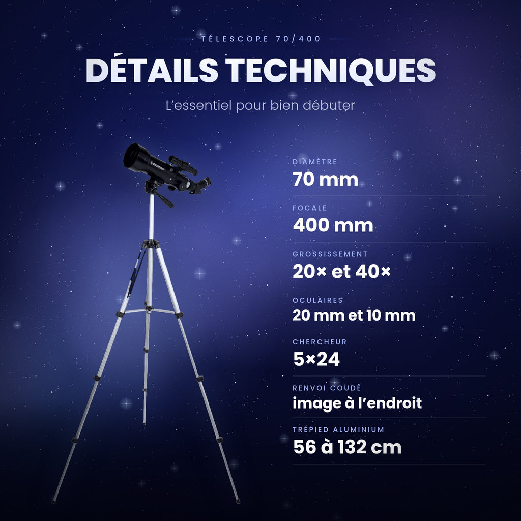 Télescope 70/600 de Voyage avec Sac à Dos