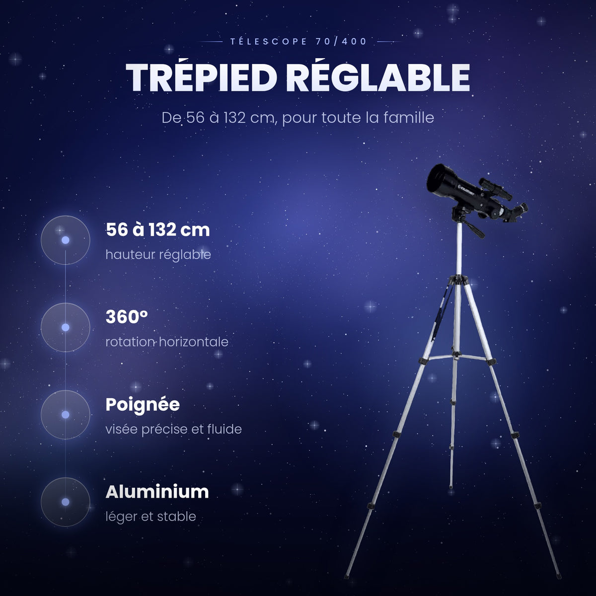 Télescope 70/600 de Voyage avec Sac à Dos