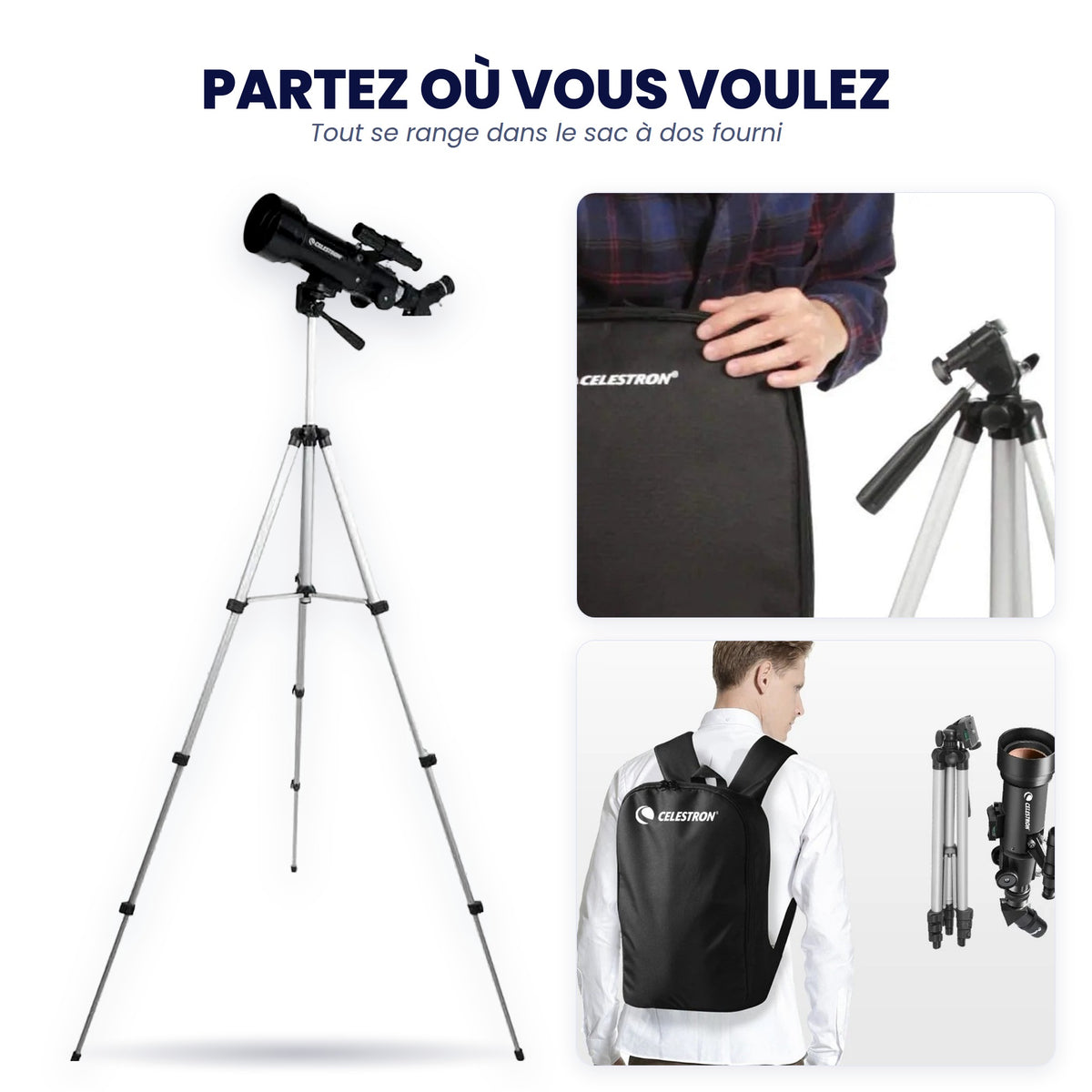 Télescope 70/600 de Voyage avec Sac à Dos
