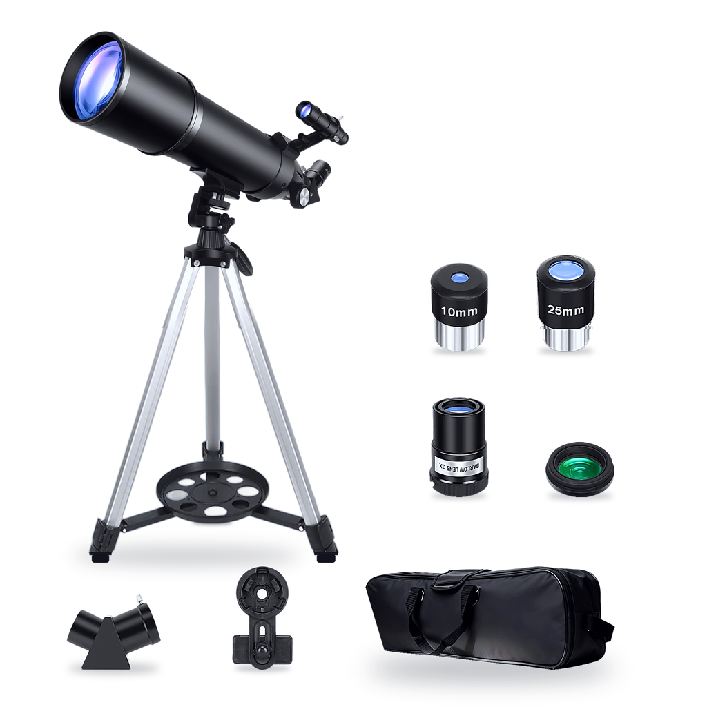 Télescope 80/600 – Lunette Astronomique 80 mm pour observer la Lune et les Planètes