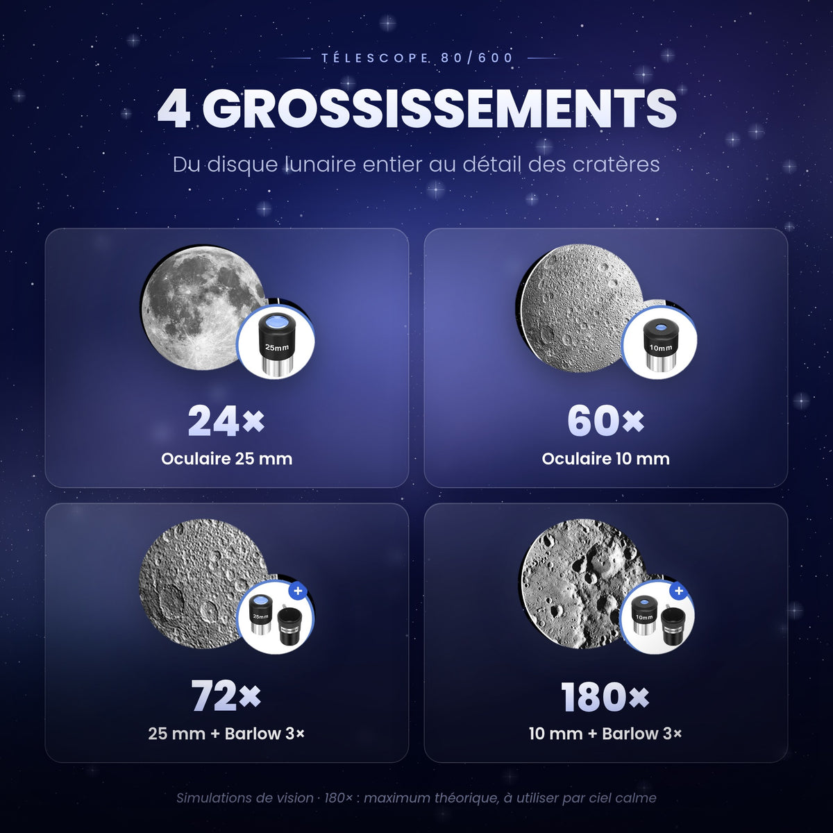 Télescope 80/600 – Lunette Astronomique 80 mm pour observer la Lune et les Planètes