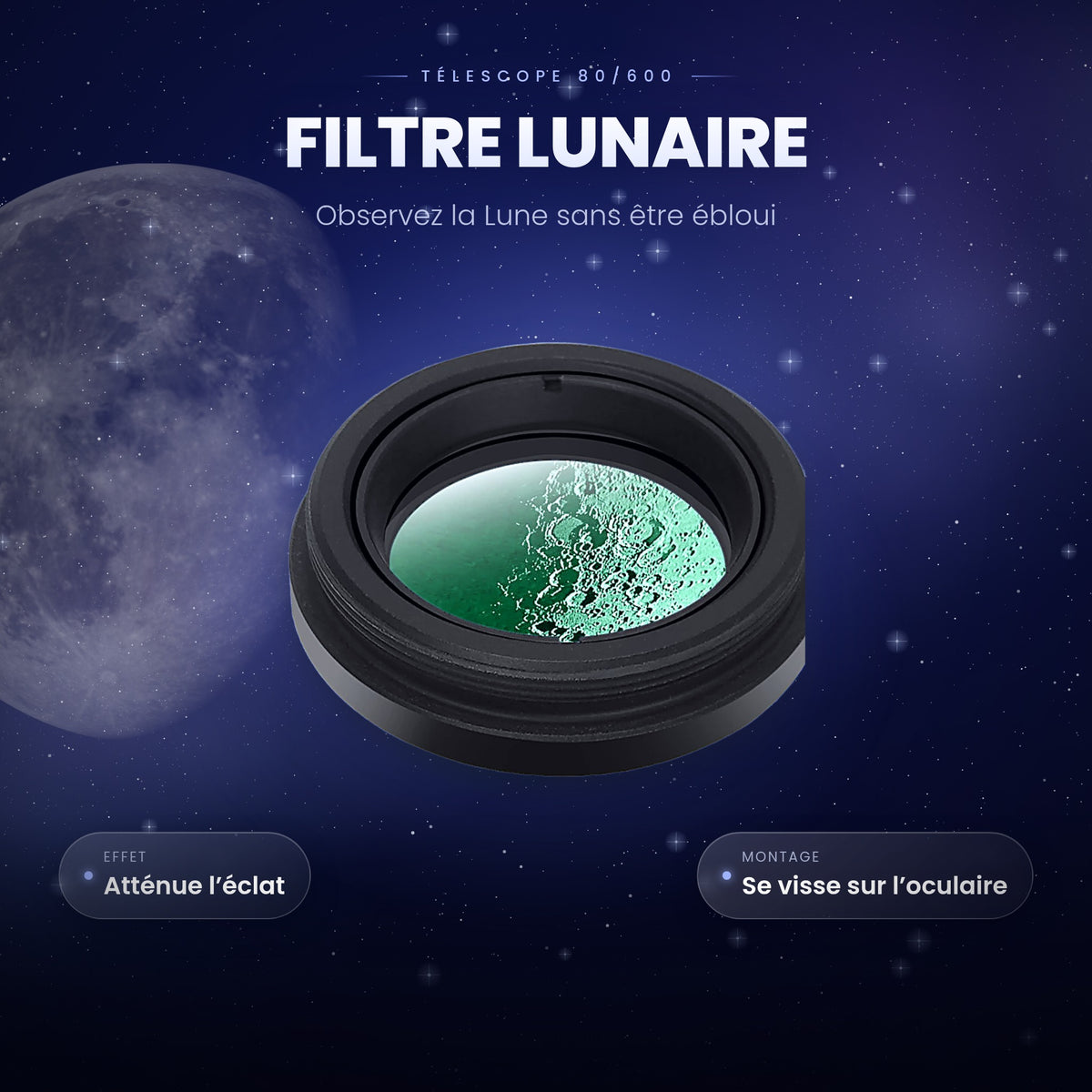 Télescope 80/600 – Lunette Astronomique 80 mm pour observer la Lune et les Planètes