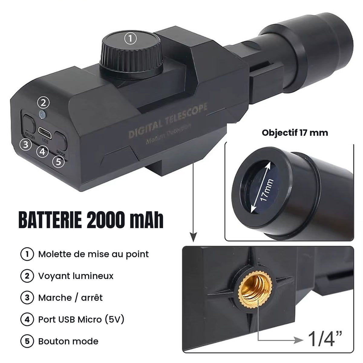 Télescope connecté WiFi – photo et vidéo sur smartphone